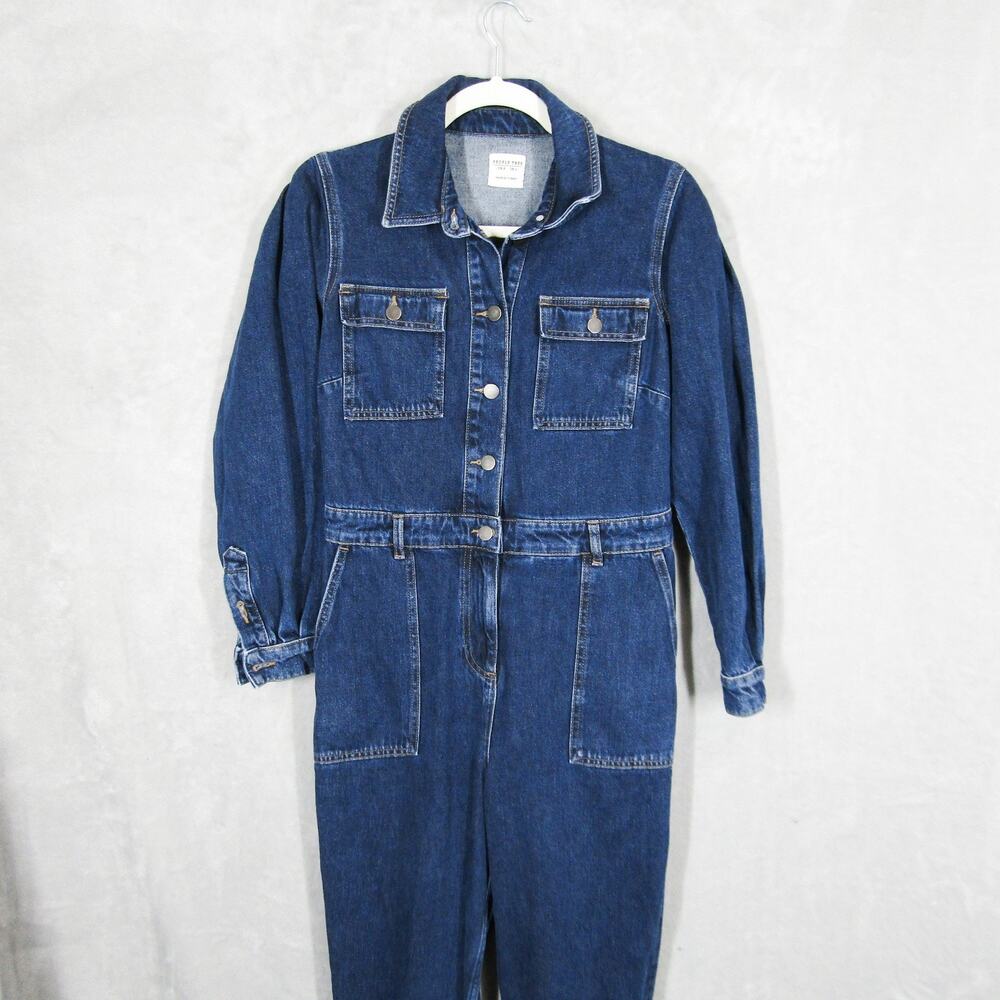 People Tree Denim Jumpsuit Womens US 4 Blue Long Sleeve Organic Cotton One Piece